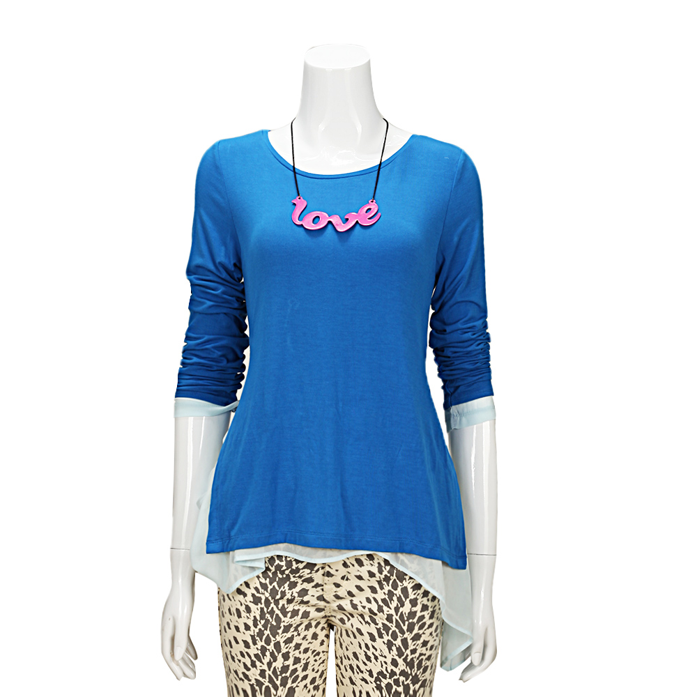 MOUSSY 专柜同款 女款蓝色内层雪纺针织衫0106SA80-1790