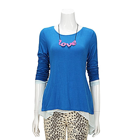 MOUSSY 专柜同款 女款蓝色内层雪纺针织衫0106SA80-1790