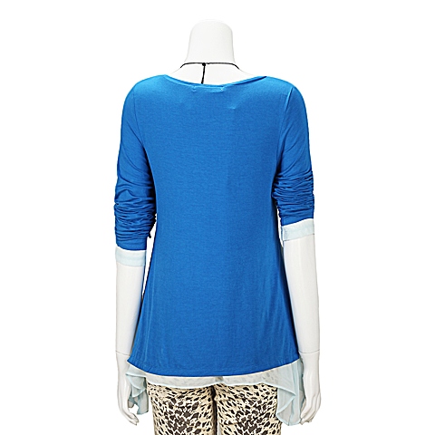 MOUSSY 专柜同款 女款蓝色内层雪纺针织衫0106SA80-1790