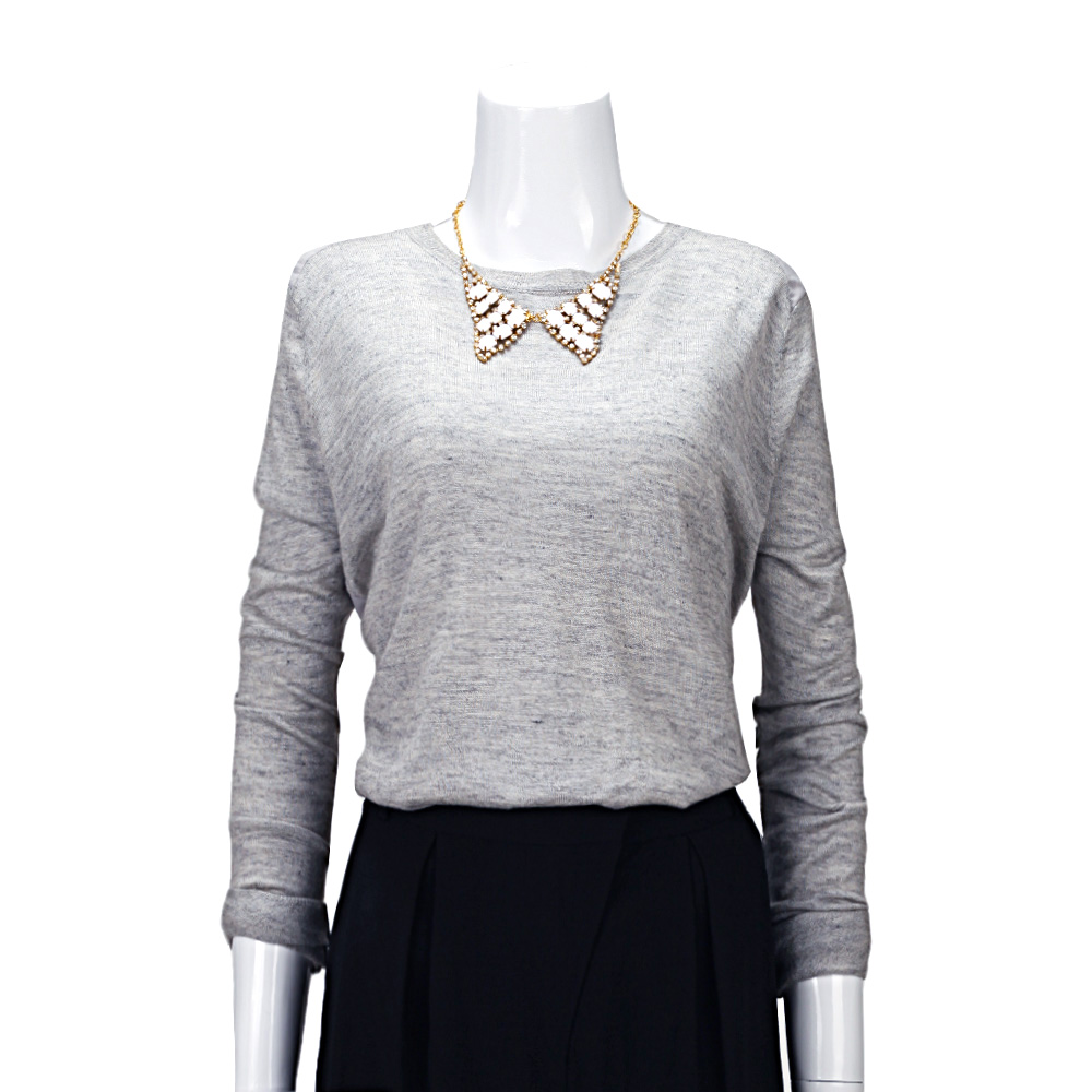 MOUSSY 专柜同款 女款灰色背后透视雪纺针织衫0106SA70-0920