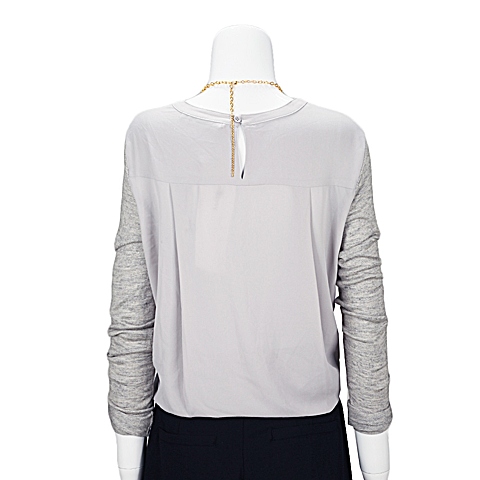 MOUSSY 专柜同款 女款灰色背后透视雪纺针织衫0106SA70-0920