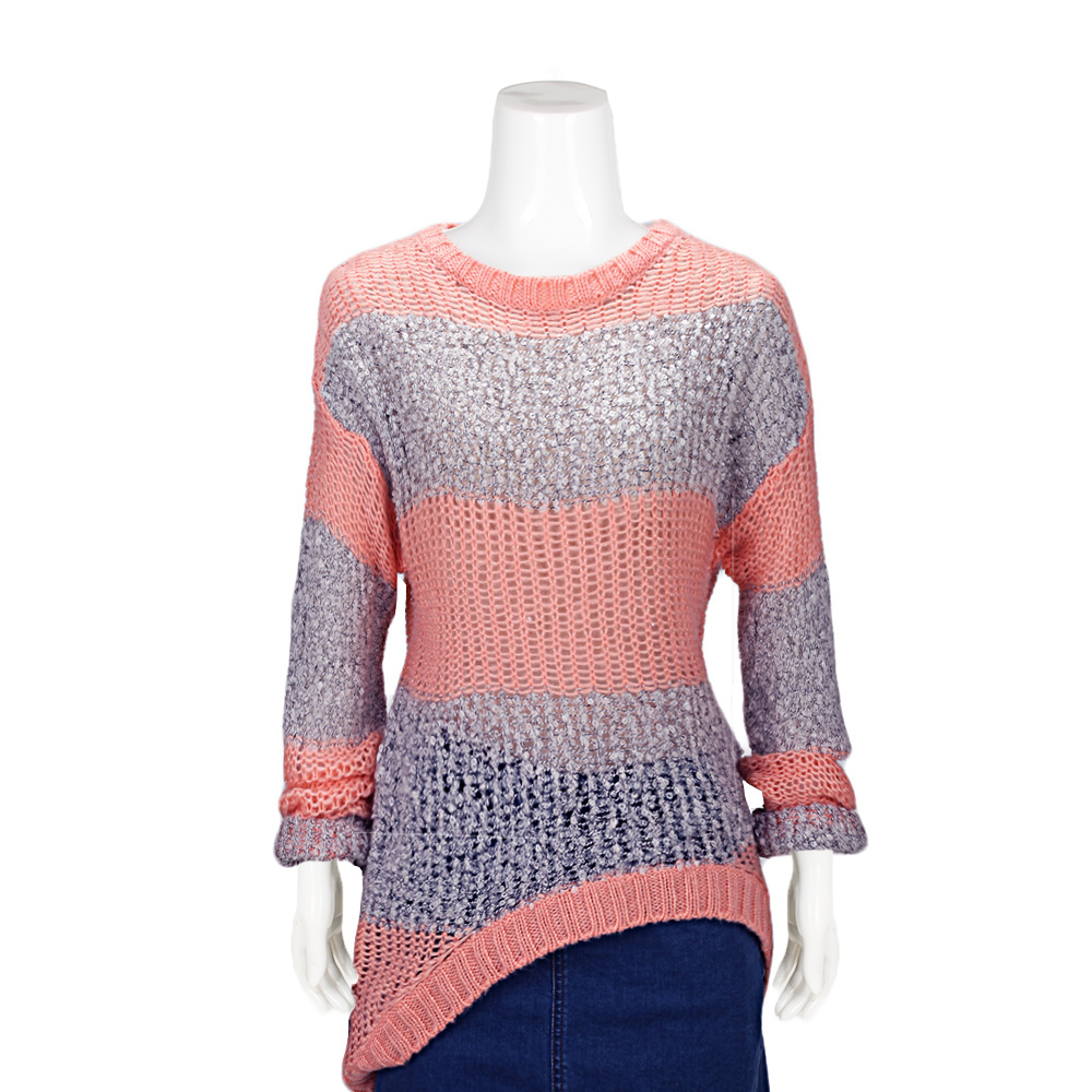 MOUSSY 专柜同款 女款橘色条纹马海毛宽松编织衫0106SA70-0930