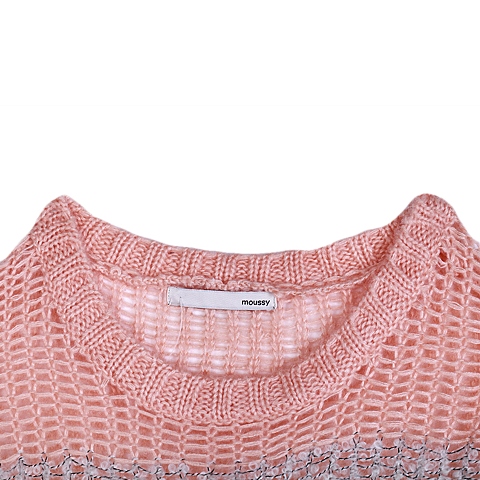 MOUSSY 专柜同款 女款橘色条纹马海毛宽松编织衫0106SA70-0930