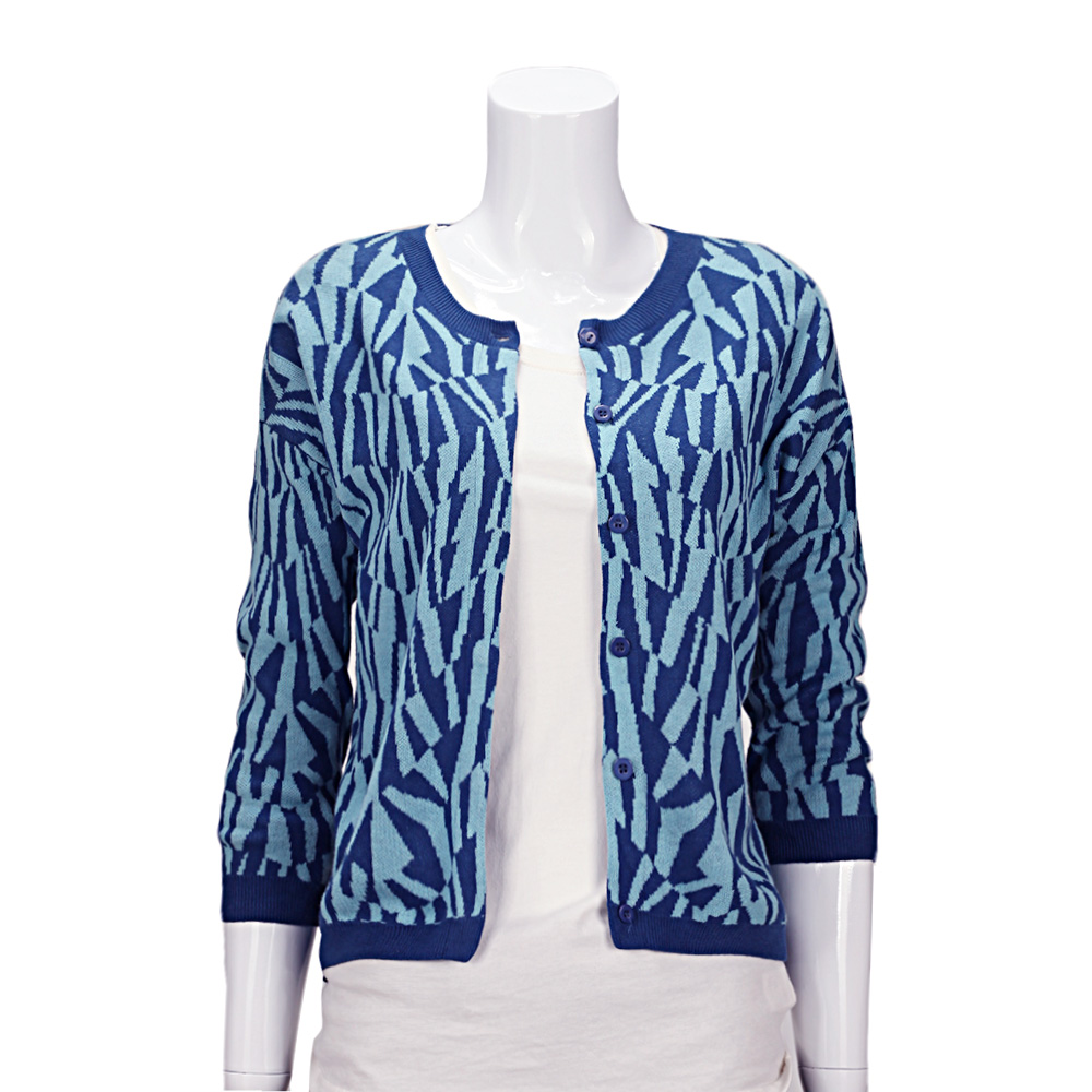 MOUSSY 专柜同款 女款蓝色图案编织开衫0106SN70-1020