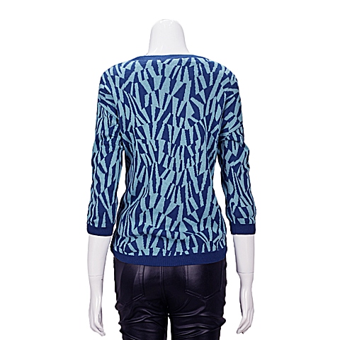 MOUSSY 专柜同款 女款蓝色图案编织开衫0106SN70-1020