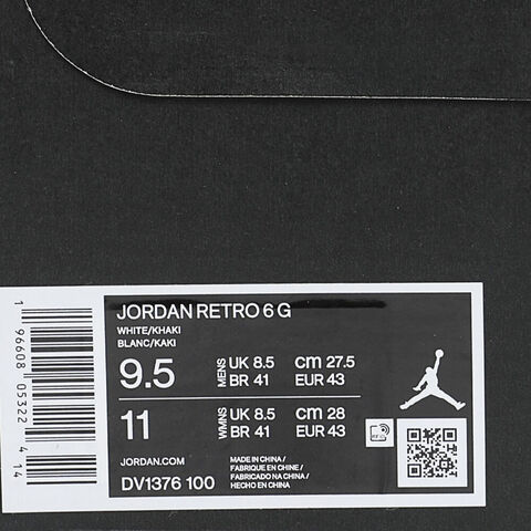 nike耐克2023年新款男子Jordan Retro 6 G篮球鞋DV1376-100