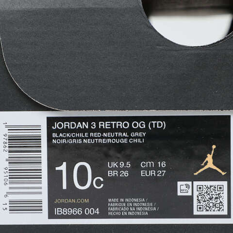 NIKE耐克2025男婴童JORDAN 3 RETRO OG BT乔丹IB8966-004