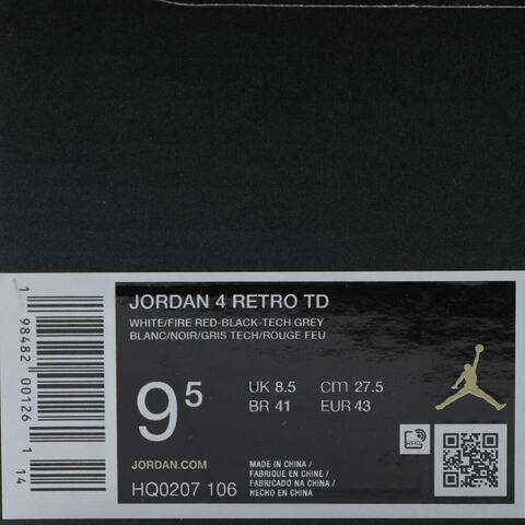 NIKE耐克2025男子JORDAN 4 RETRO TD乔丹HQ0207-106