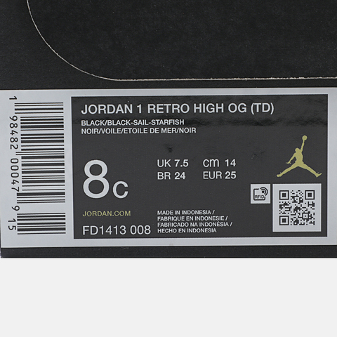 JordanJordan2025男婴童JORDAN 1 RETRO HIGH OG BT乔丹FD1413-008