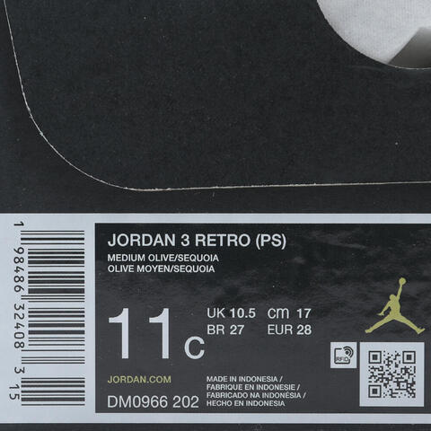 JordanJordan2025男小童JORDAN 3 RETRO BP RT乔丹DM0966-202