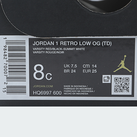 JordanJordan2025男婴童JORDAN 1 RETRO LOW OG BT乔丹HQ6997-600