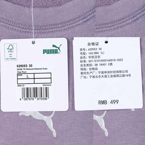 puma彪马2024女子-DARE TO GYM2K Relaxed Washed Crew TR-针织无帽卫衣62905330