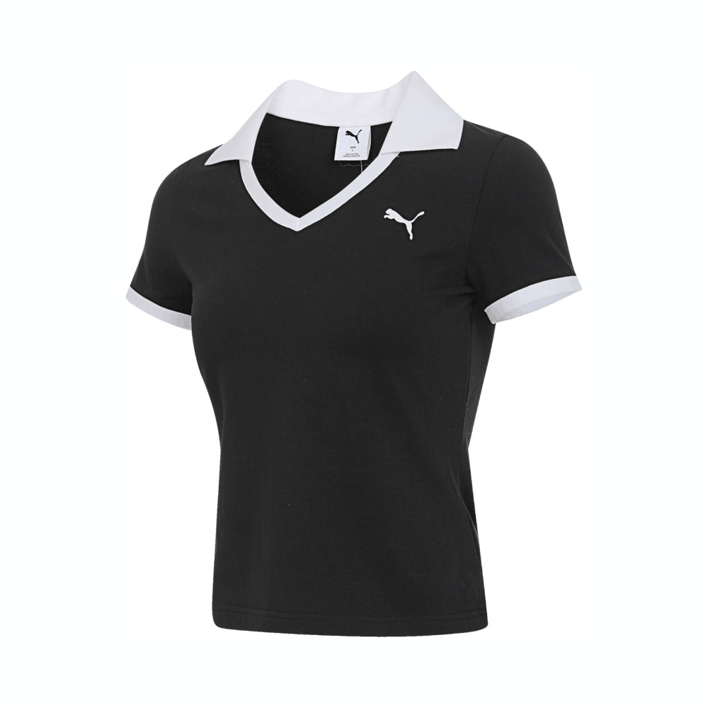 puma彪马2025女子女子-GRAPHIC PUMA PT SS Polo W-黑色针织有领短T63312101