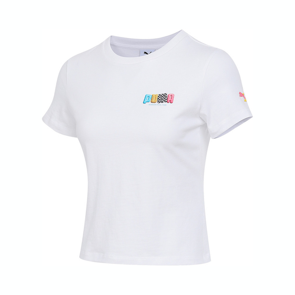 puma彪马2025女子女子-GRAPHIC PUMA PT Logo Tee W-彪马白针织无领短T63298502