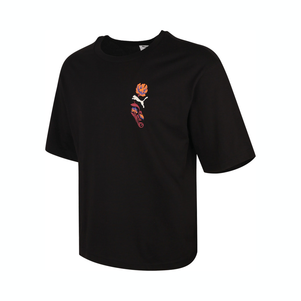 puma彪马2025男子男子-FLORAL SPORT Graphic Boxy Tee-黑色针织无领短T63334901