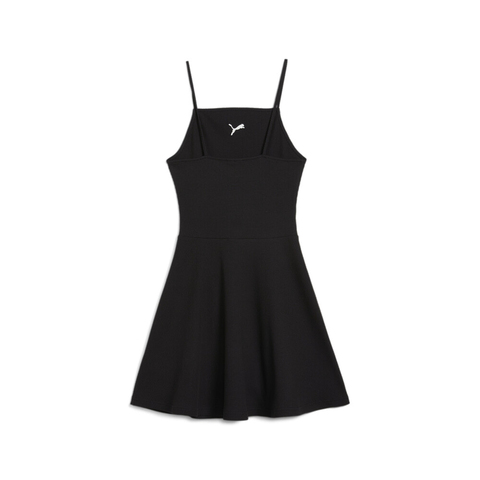 puma彪马2025女子女子-WARDROBE ESS Ribbed Flared Short Dress-黑色无袖连衣裙63074301