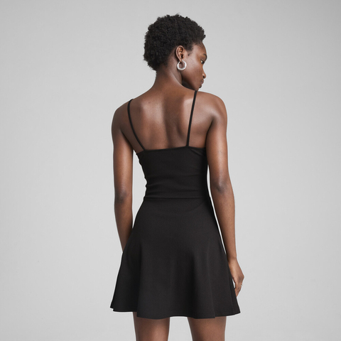 puma彪马2025女子女子-WARDROBE ESS Ribbed Flared Short Dress-黑色无袖连衣裙63074301