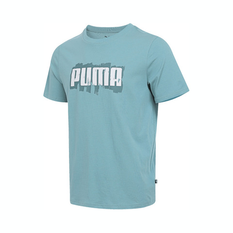 puma彪马2025男子男子-GRAPHICS Puma Wording Tee-灰蓝色针织无领短T67669684