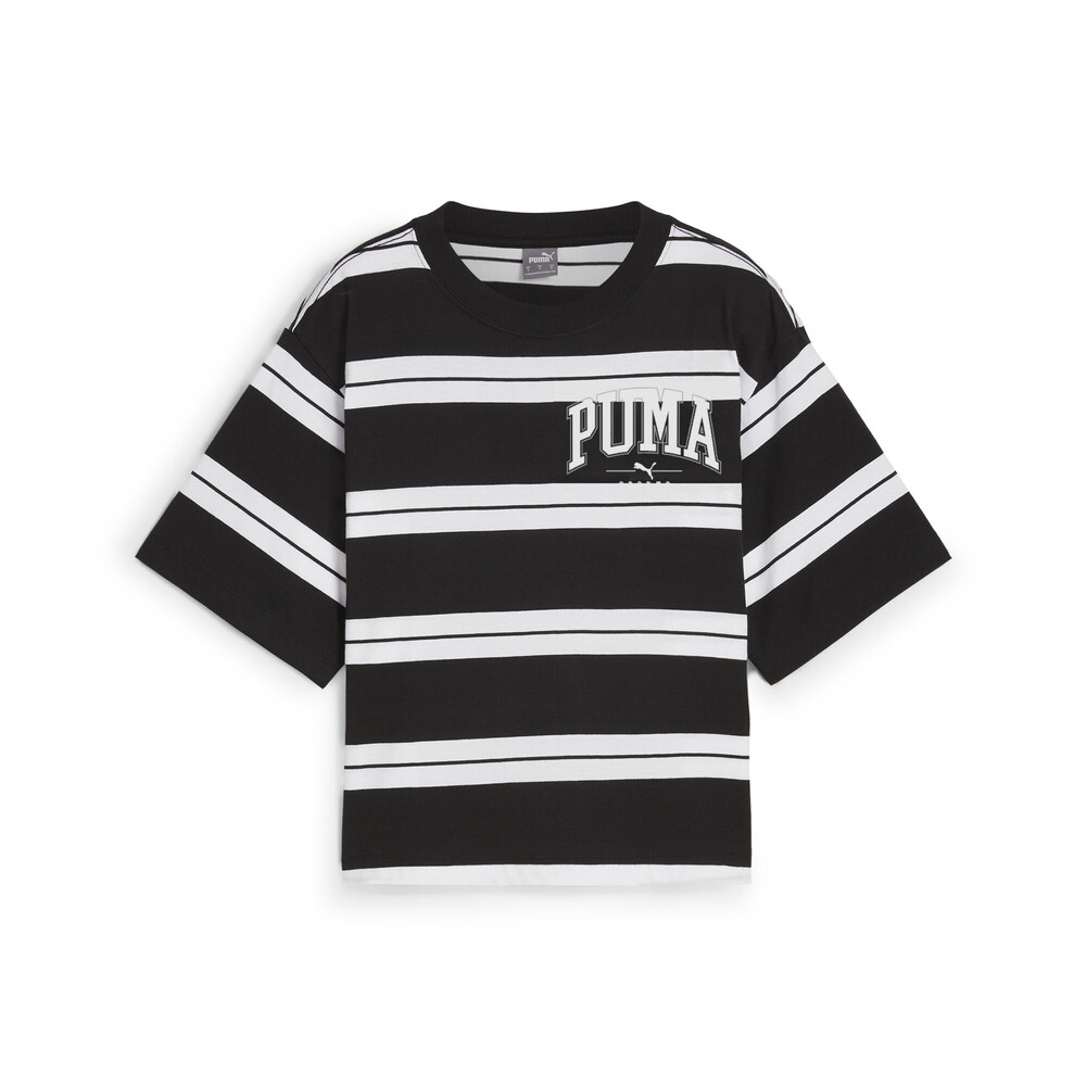 puma彪马2025女子女子-PUMA SQUAD Striped Tee-黑色针织无领短T69298301