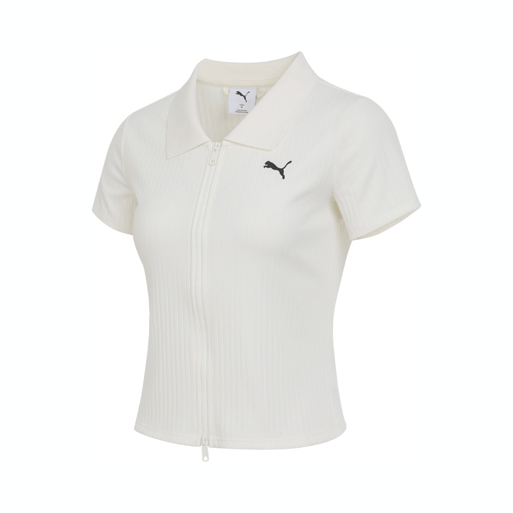 puma彪马2025女子女子-DARE TO EXTENSION RIB POLO W-暖白针织有领短T63477987