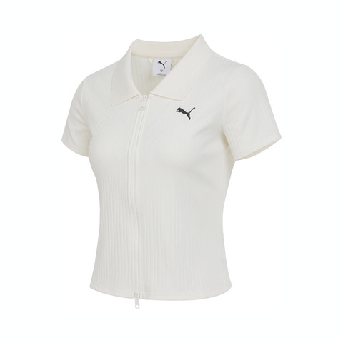 puma彪马2025女子女子-DARE TO EXTENSION RIB POLO W-暖白针织有领短T63477987