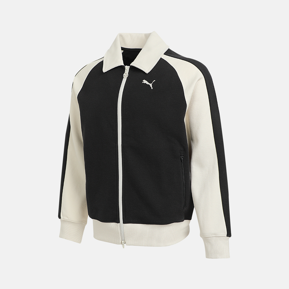 puma彪马2025中性中性-T7 Relaxed Wing Collar Jacquard Track Jacket DK-黑色-雪白色针织无帽外套63402901