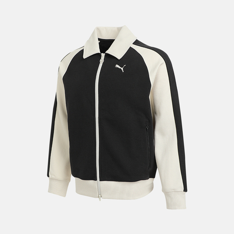 puma彪马2025中性中性-T7 Relaxed Wing Collar Jacquard Track Jacket DK-黑色-雪白色针织无帽外套63402901