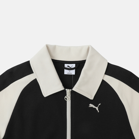 puma彪马2025中性中性-T7 Relaxed Wing Collar Jacquard Track Jacket DK-黑色-雪白色针织无帽外套63402901