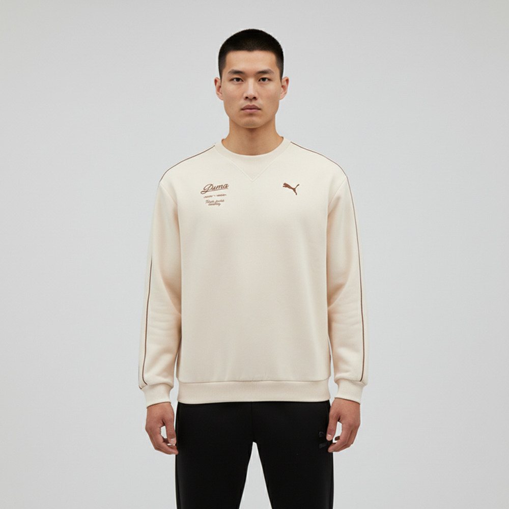 puma彪马2025男子男子-RETRO TAPE Relaxed Crew DK-雪白色针织无帽卫衣63571787