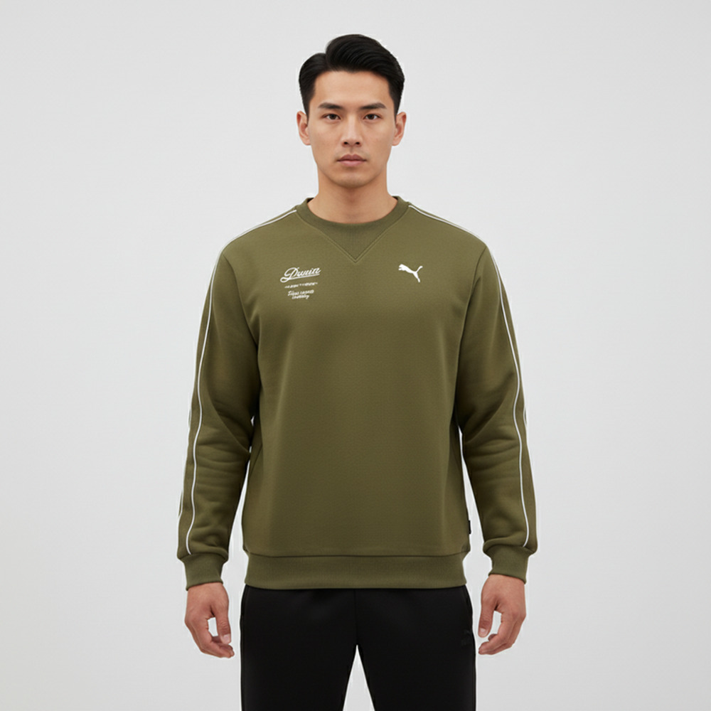 puma彪马2025男子男子-RETRO TAPE Relaxed Crew DK-橄榄绿针织无帽卫衣63571781