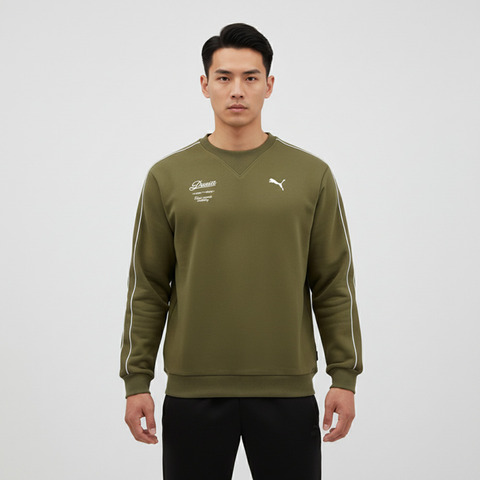 puma彪马2025男子男子-RETRO TAPE Relaxed Crew DK-橄榄绿针织无帽卫衣63571781