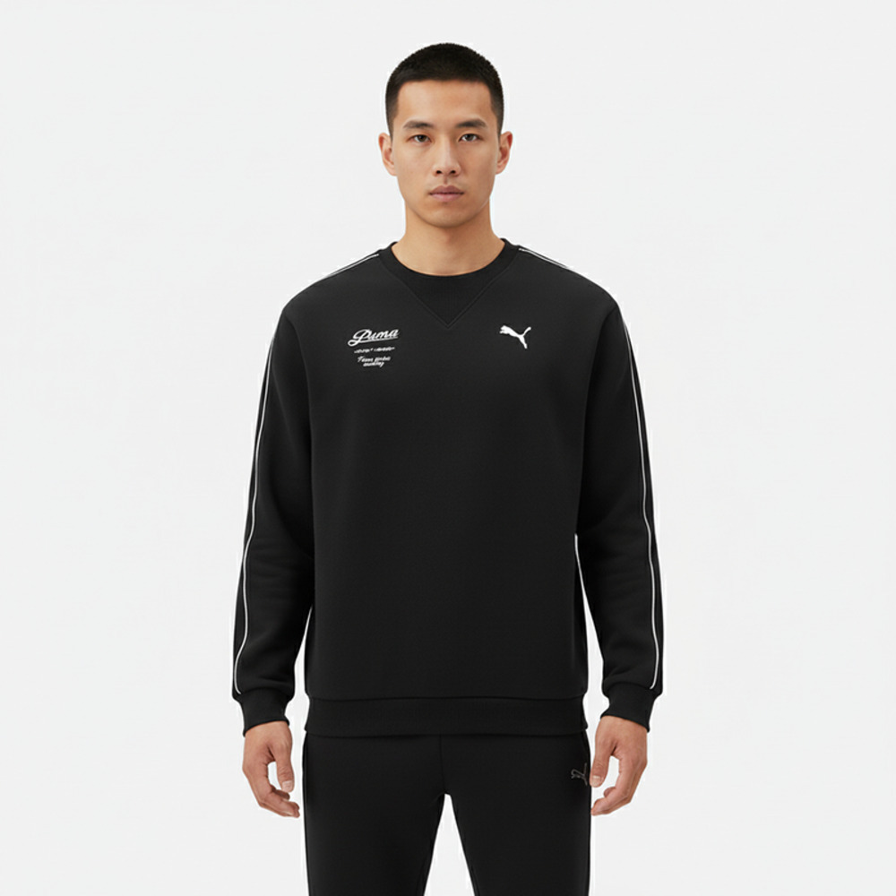 puma彪马2025男子男子-RETRO TAPE Relaxed Crew DK-黑色针织无帽卫衣63571701