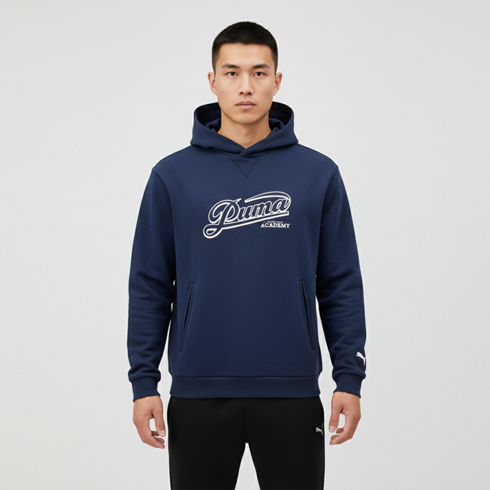 puma彪马2025男子男子-RETRO TAPE Relaxed Hoodie DK-海军蓝针织连帽卫衣63571806
