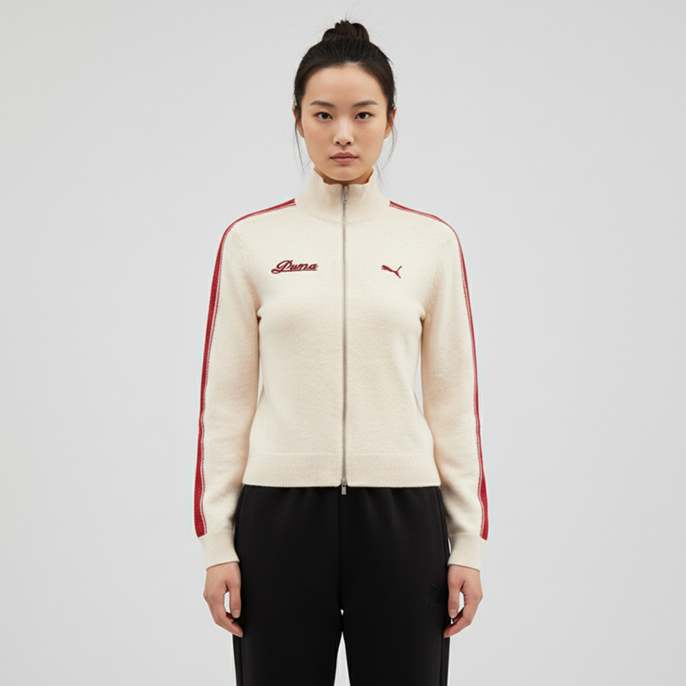 puma彪马2025女子女子-RETRO TAPE Slim Sweater W-雪白色毛线开衫63571987