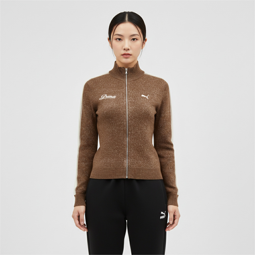 puma彪马2025女子女子-RETRO TAPE Slim Sweater W-咖啡色毛线开衫63571985