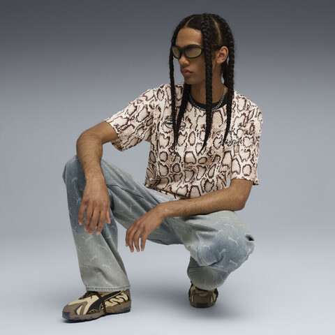 puma彪马2025中性中性-PUMA X A$AP ROCKY Snakeskin Tee-米白色-全印花针织无领短T63523936