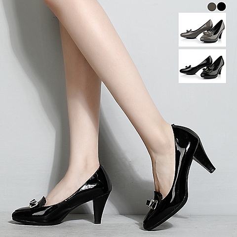 森达秋季黑色漆牛皮女单鞋4jw61cq3细高跟锥形跟蝴蝶结ol通勤女鞋