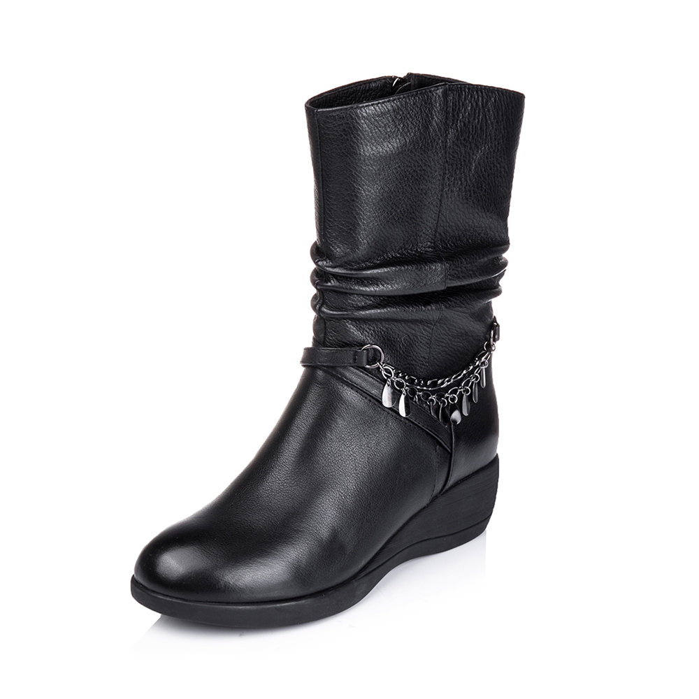 senda/森达冬季专柜同款潮流舒适坡跟女中筒靴3pm22dz5