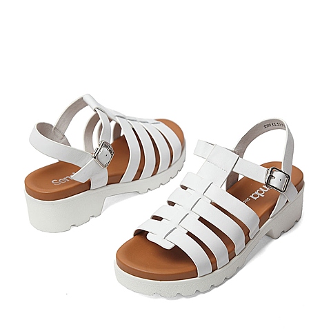 Senda/森达夏季专柜同款白色软牛皮女凉鞋F3Y01BL6 专柜1
