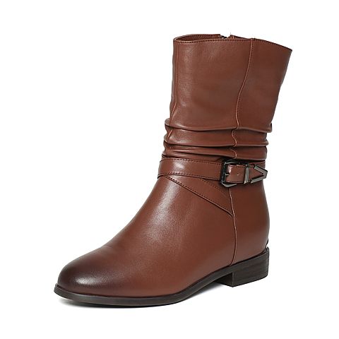 Senda/森达冬季专柜同款棕色蜡牛皮女靴N3J62DZ6