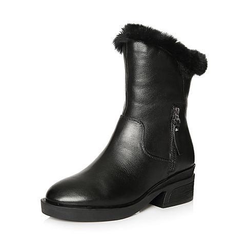 senda/森达2017冬季新款专柜同款气质绒毛女中筒靴中粗跟vem61dz7