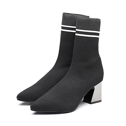 Senda/森达冬季新款专柜同款针织粗高跟女中筒靴袜靴VKO62DZ8