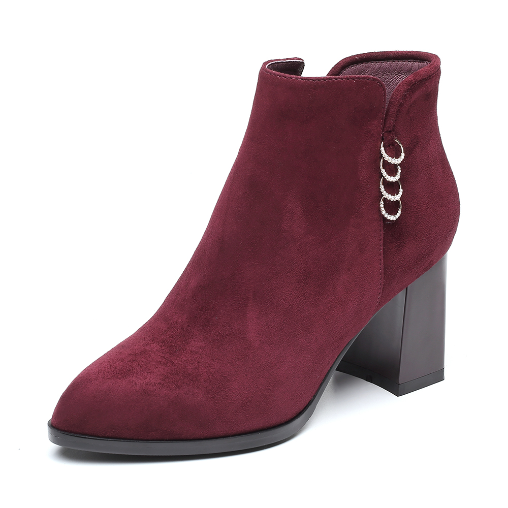 senda/森达冬季新款专柜同款性感尖头粗高跟女短靴4fi01dd8