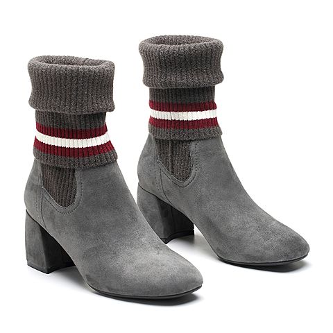 Senda/森达冬季新款时尚网红休闲女长筒靴袜靴堆堆靴4HA01DG8