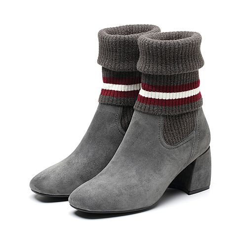 Senda/森达冬季新款时尚网红休闲女长筒靴袜靴堆堆靴4HA01DG8