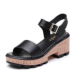Senda/森达2019夏季新款专柜同款时尚休闲粗高跟女凉鞋4JG01BL9