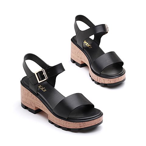 森达夏季新款专柜同款时尚休闲粗高跟女凉鞋4JG01BL9