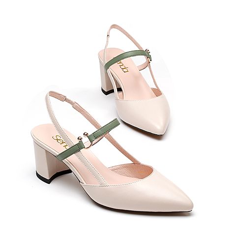 森达夏季新款专柜同款时尚欧美粗高跟女凉鞋4JZ10BH9