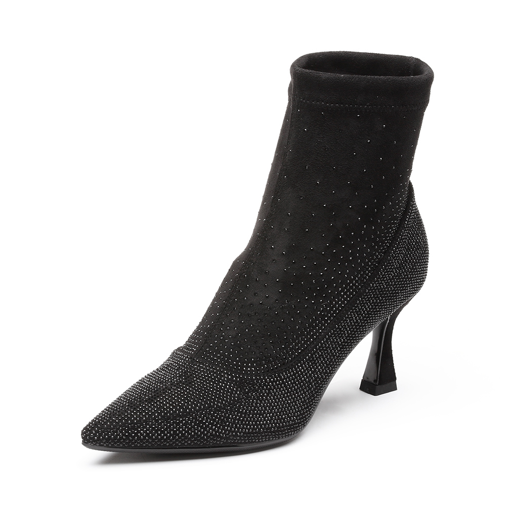 森达冬季新款专柜同款性感细高跟尖头女袜靴4PG01DD9