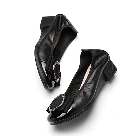 森达2020春季新款专柜同款知性粗跟蝴蝶结女单鞋VLR01AQ0